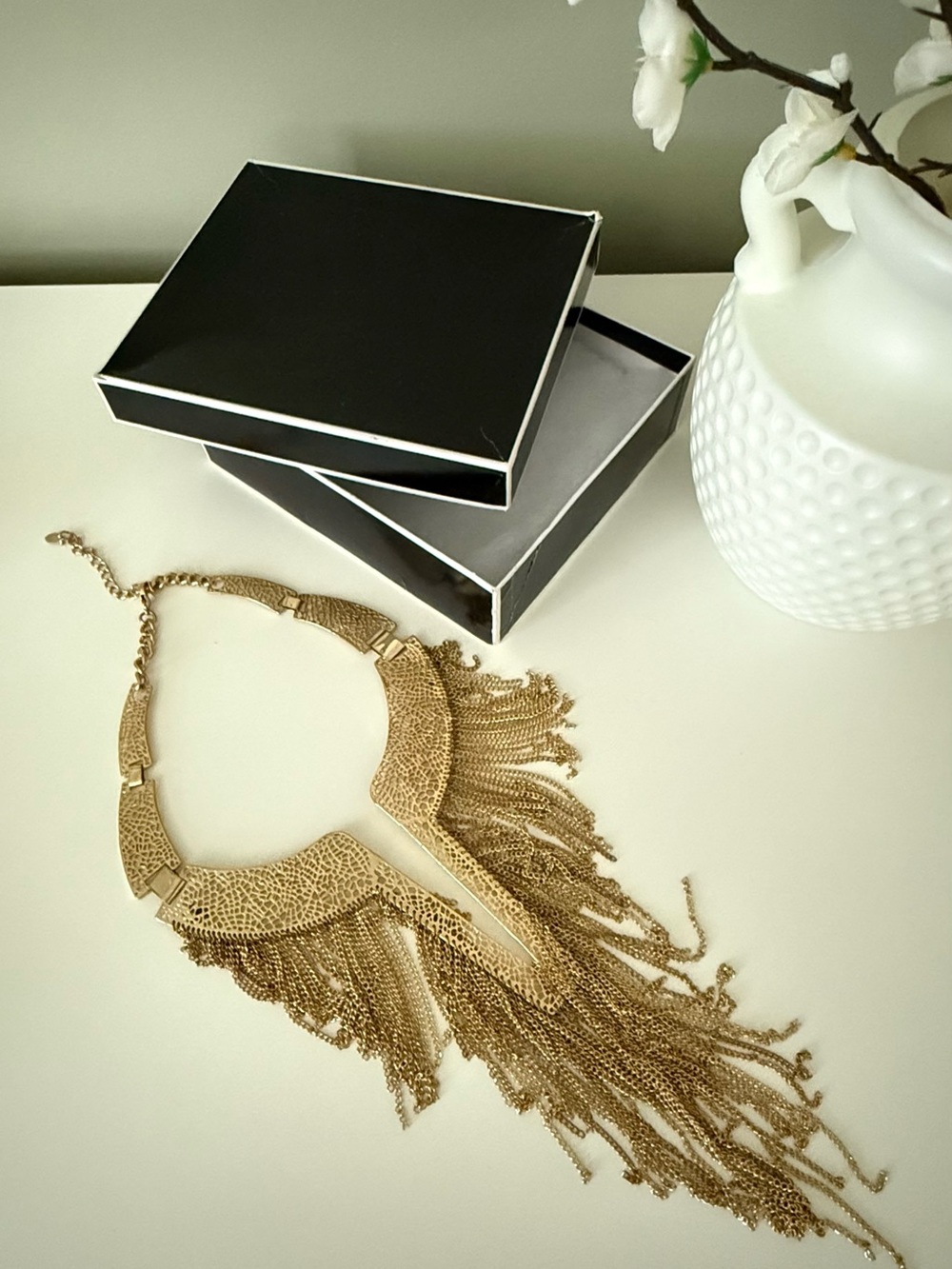 Gold Fringe Statement Necklace - Women Jewelry